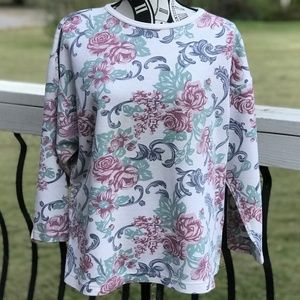 80's Vintage PEBBLE COURT Floral Pullover | L